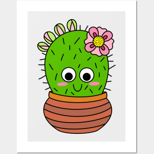 Cute Cactus Design #226: Chunky Cactus With Pink Flower And Buds Posters and Art